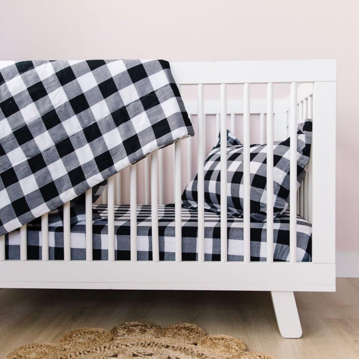 3 Piece Quilted Crib Set for Baby Black White Check Henry BROS